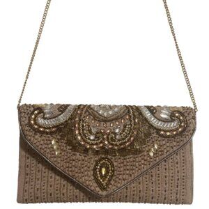 Beaded clutch with chain strap